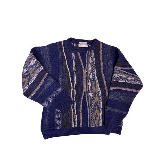 Louis Estere Sweaters - 90s Coogi Style 3D Cable Knit Sweater Blue Grey Aztec Womens Medium Wool
